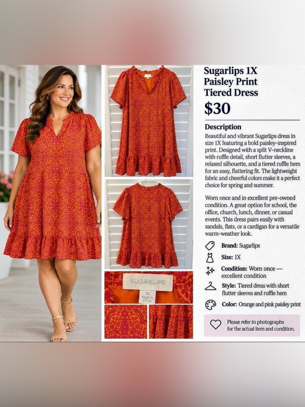 Sugar Lips IX Paisley Print Tiered Dress Paisley Mini Dress Size 1X Like New